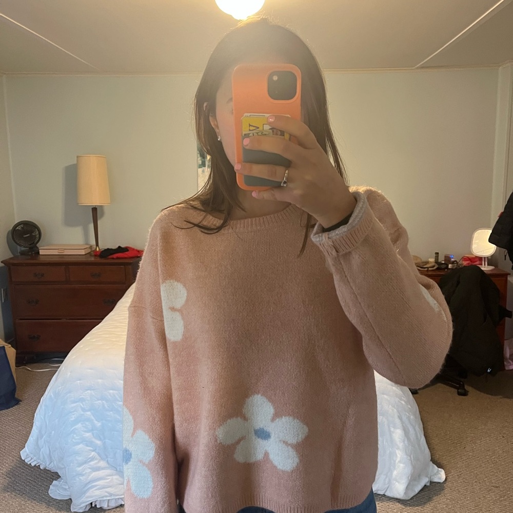 Pink flower sweater size small